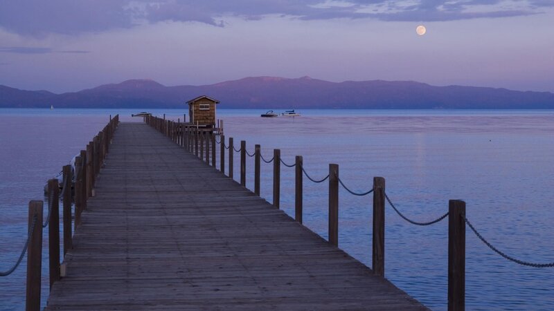 Wooden Pier at Dusk — Blue, Serene