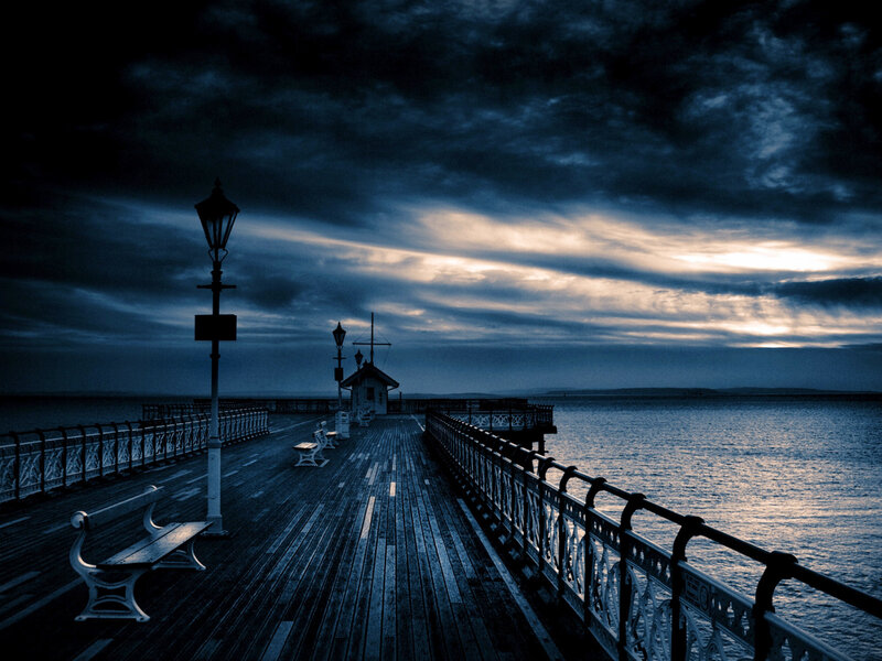 Wooden Pier at Dusk — Blue