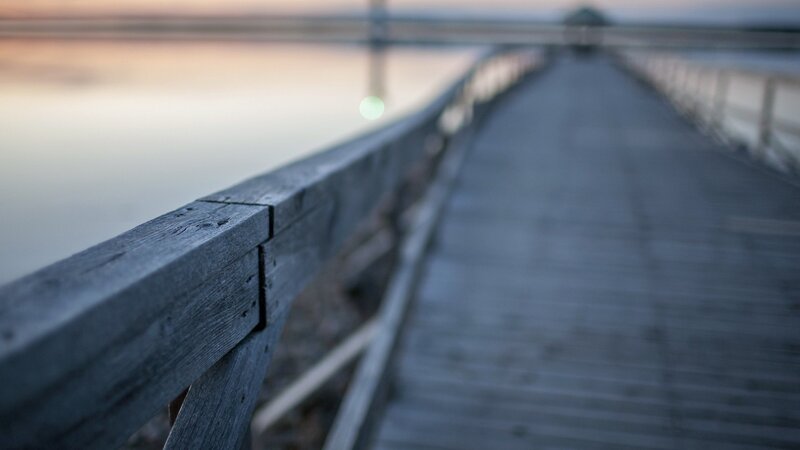 Wooden Pier at Dusk — Gray, Serene