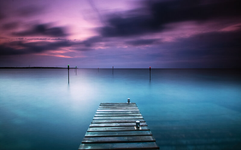 Wooden Pier at Dusk — Purple