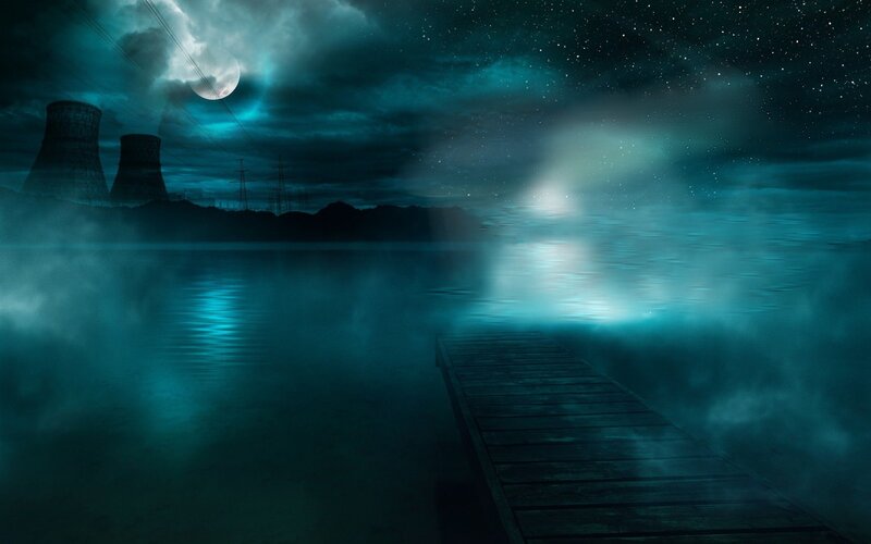 Wooden Pier at Night — Blue, Dark
