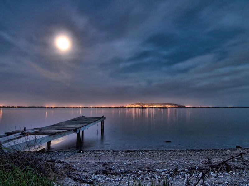 Wooden Pier at Night — Blue