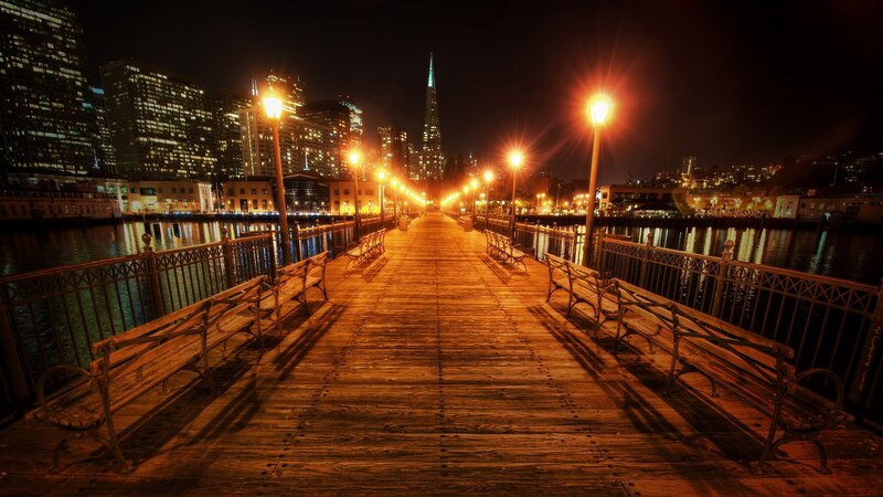 Wooden Pier at Night — Orange