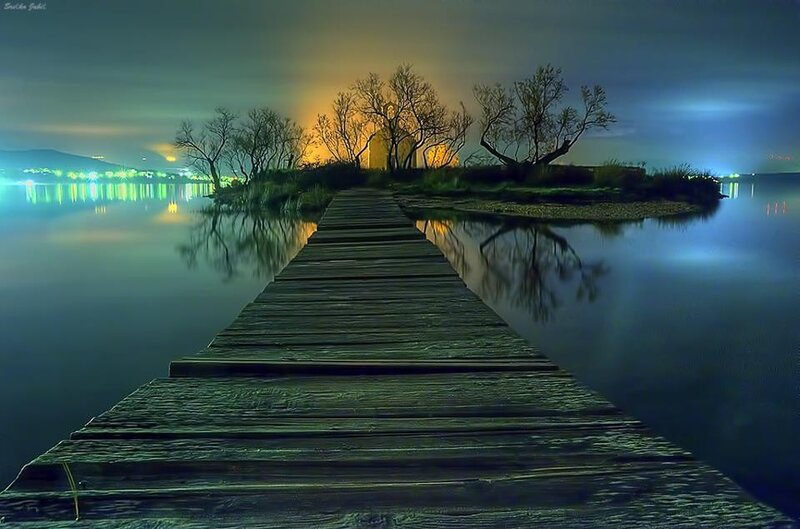 Wooden pier at night