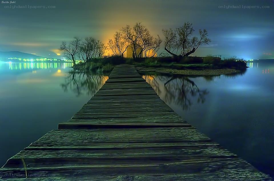 Wooden pier at night