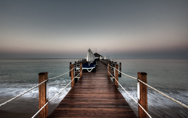 Wooden Pier at Sea — Brown, Serene