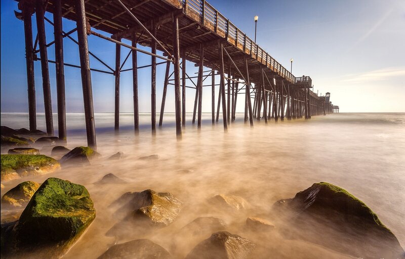 Wooden Pier at Sunrise — Blue
