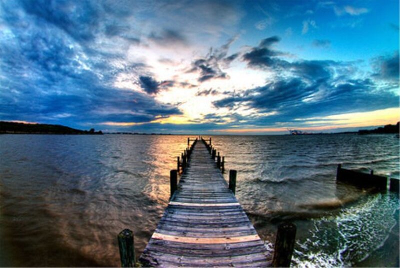 Wooden pier at sunset