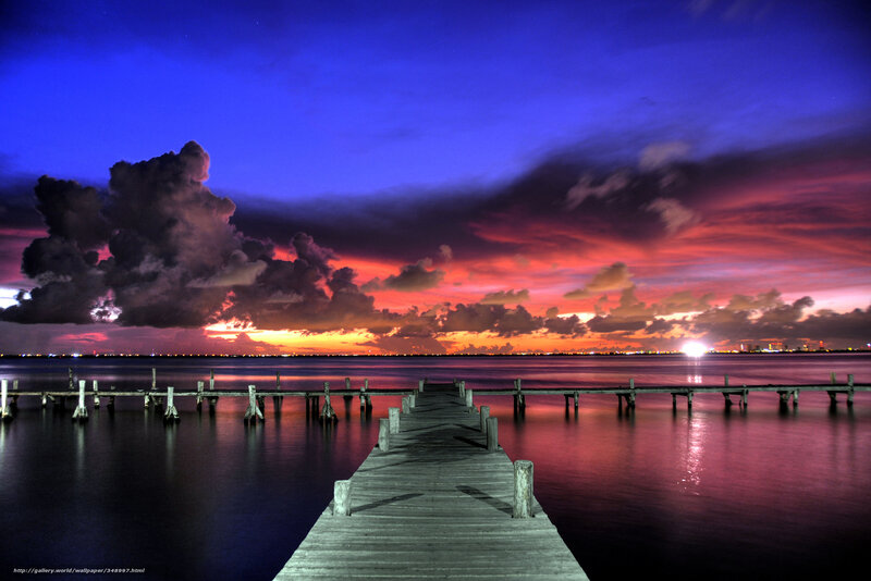 Wooden Pier at Sunset — Blue, Dramatic, Photograph, Clouds, Water
