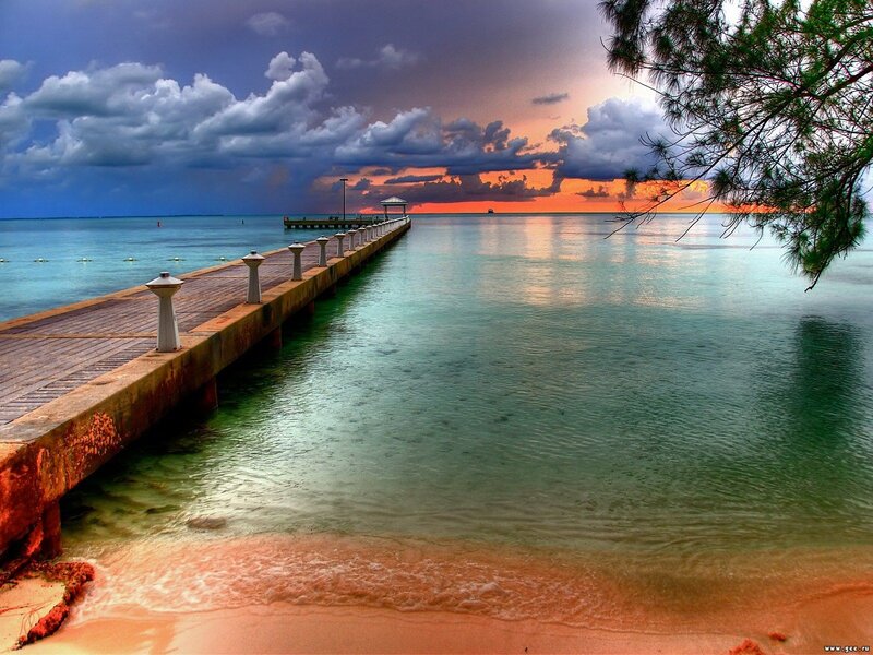 Wooden Pier at Sunset — Blue, Dramatic, Photograph, Ocean, Clouds