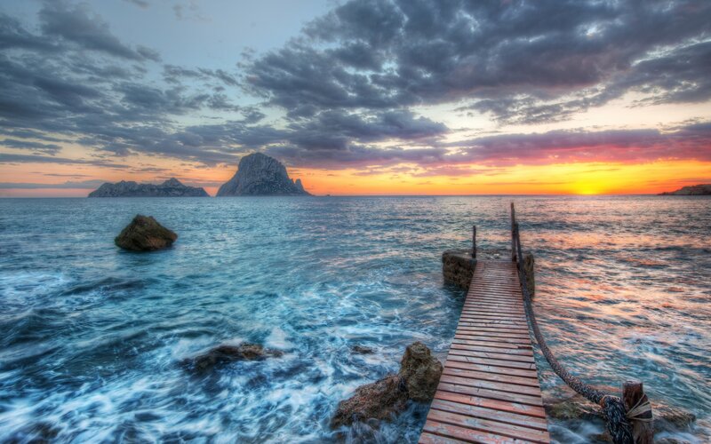 Wooden Pier at Sunset — Blue, Dramatic, Photograph, Ocean