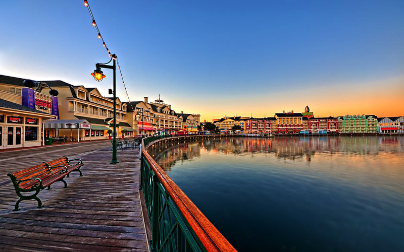 Wooden Pier at Sunset — Blue, Serene, Photograph, Buildings
