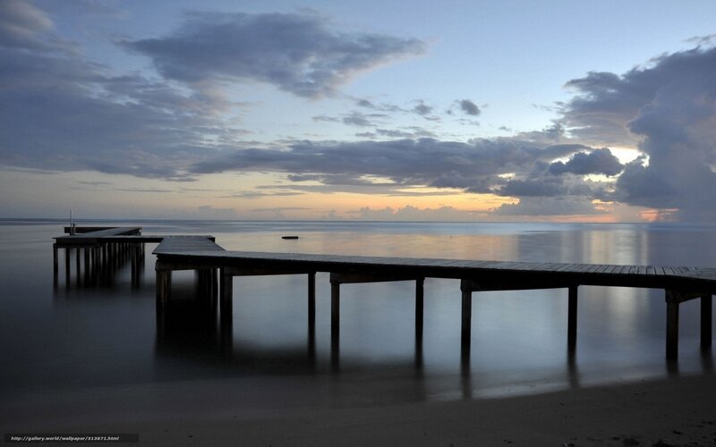 Wooden Pier at Sunset — Blue, Serene, Photograph, Ocean, Sky, Clouds