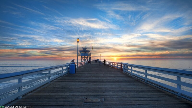 Wooden Pier at Sunset — Blue, Serene, Photograph, Ocean