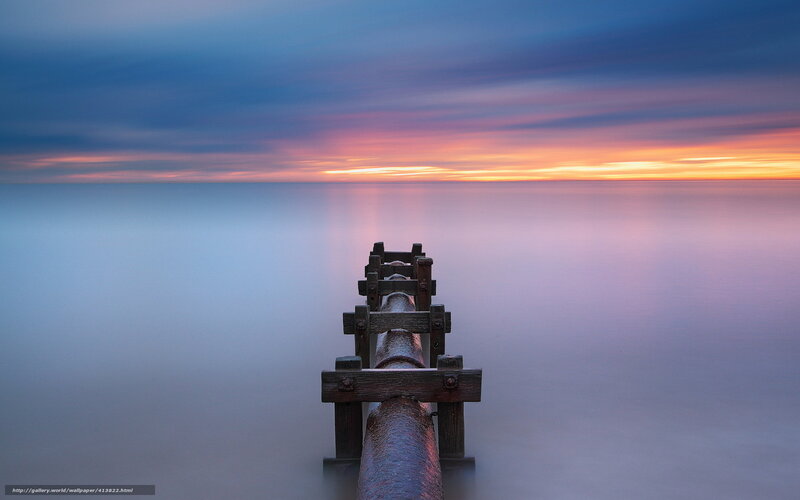 Wooden Pier at Sunset — Blue, Serene, Photograph, Sky, Ocean
