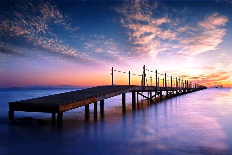 Wooden Pier at Sunset — Blue
