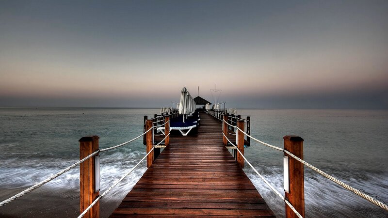 Wooden Pier at Sunset — Brown, Serene
