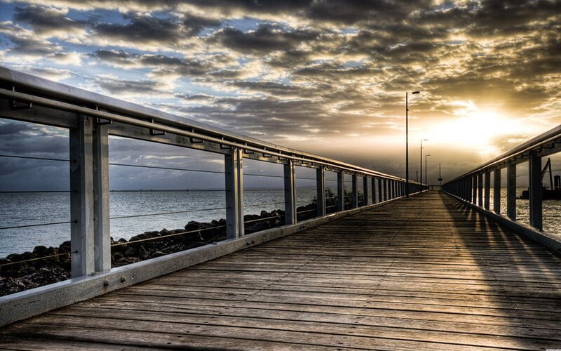 Wooden Pier at Sunset — Brown