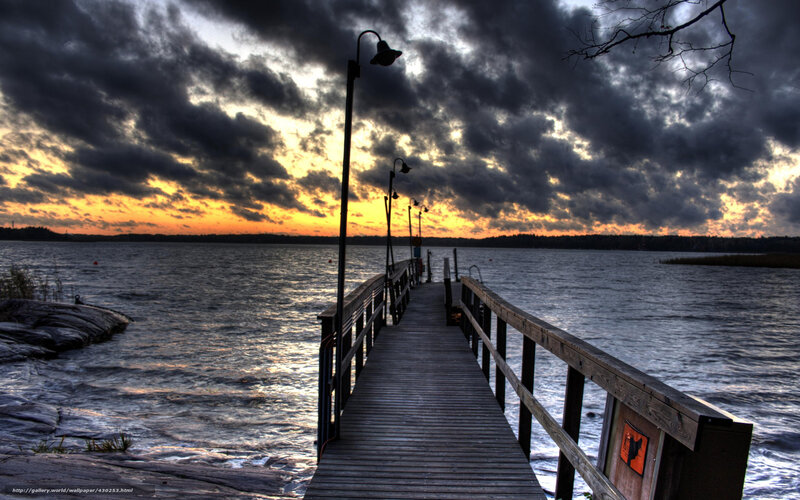 Wooden Pier at Sunset — Gray, Dramatic, Photograph, Clouds