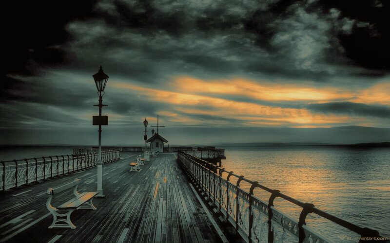 Wooden Pier at Sunset — Gray, Dramatic, Photograph
