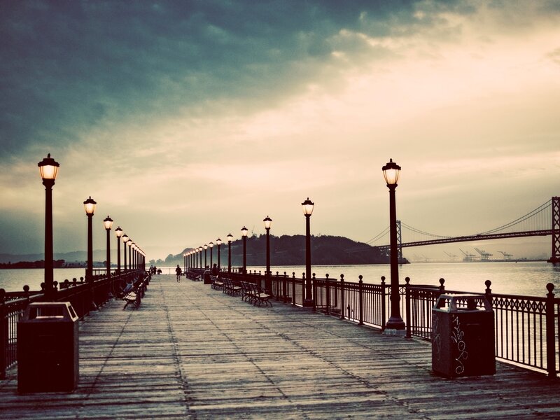 Wooden Pier at Sunset — Gray
