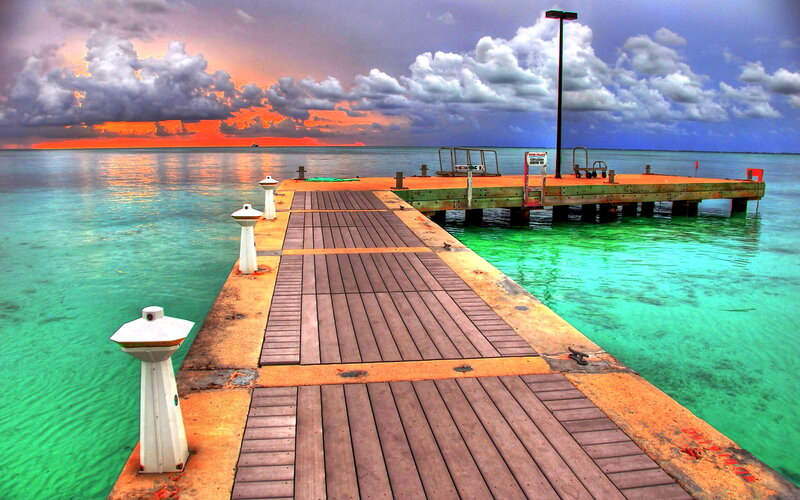 Wooden Pier at Sunset — Green, Dramatic, Photograph