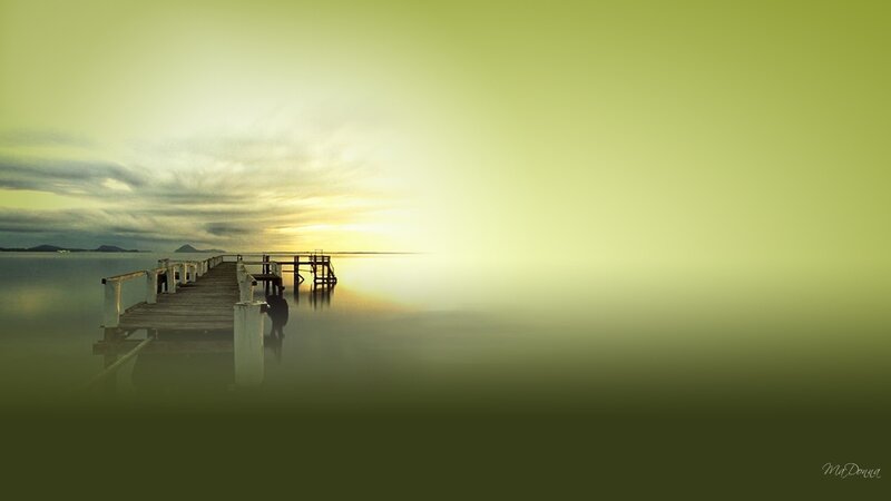 Wooden Pier at Sunset — Green