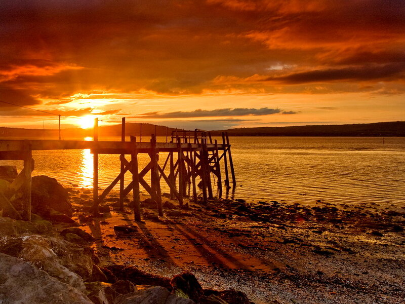 Wooden Pier at Sunset — Orange, Dramatic, Photograph, Sun