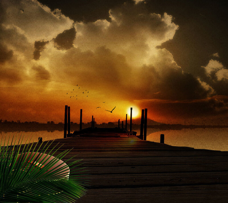 Wooden Pier at Sunset — Orange, Dramatic