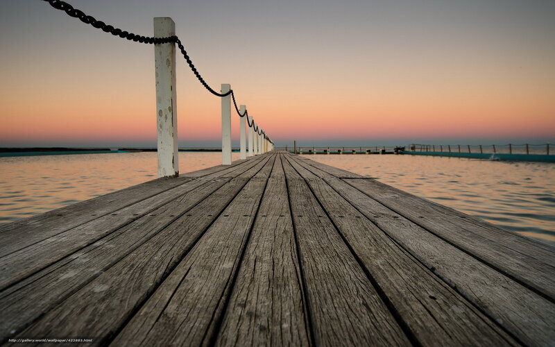 Wooden Pier at Sunset — Orange, Serene, Photograph, Water, Sky, Chain