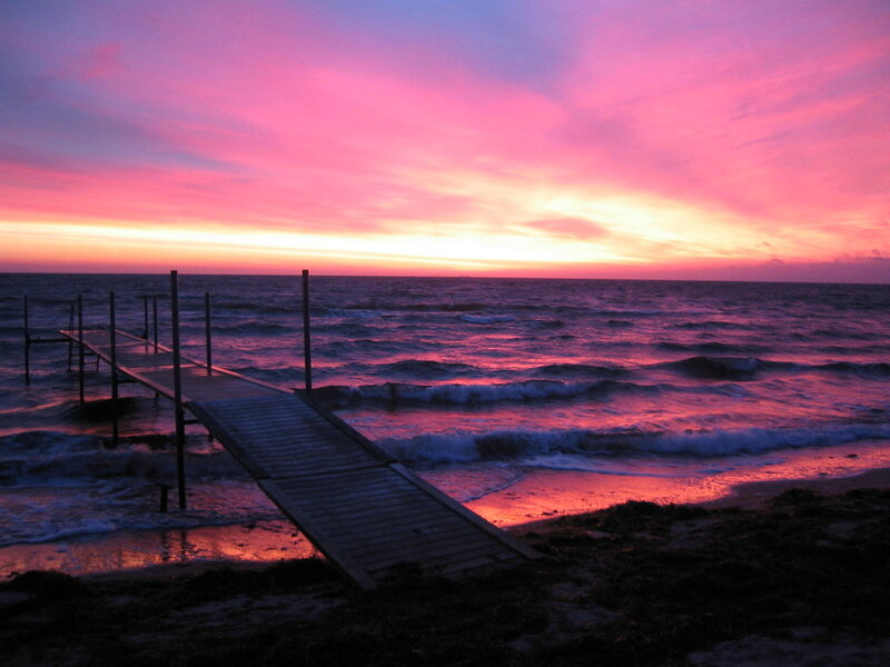 Wooden Pier at Sunset — Pink, Dramatic