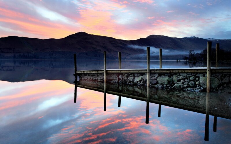 Wooden Pier at Sunset — Pink, Serene