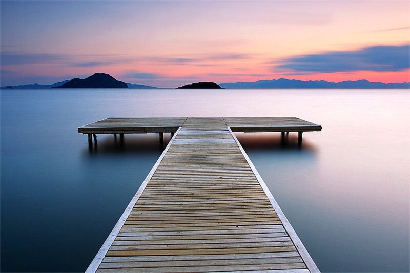 Wooden Pier at Sunset — Pink