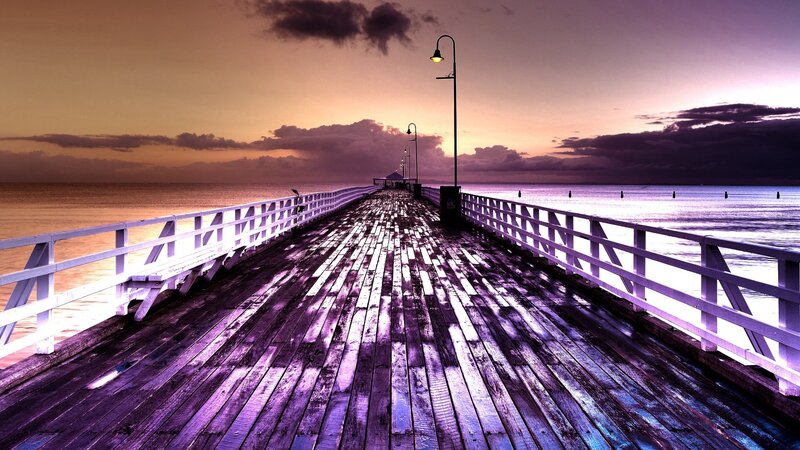Wooden Pier at Sunset — Purple, Dramatic, Photograph, Ocean