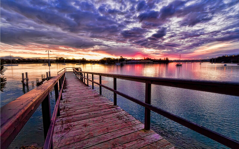 Wooden Pier at Sunset — Purple, Dramatic, Photograph