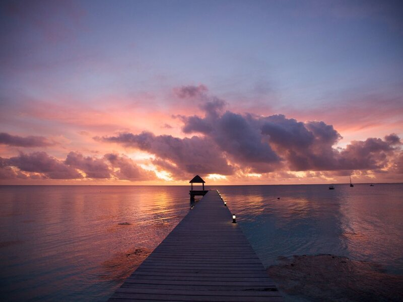 Wooden Pier at Sunset — Purple, Serene, Photograph, Clouds