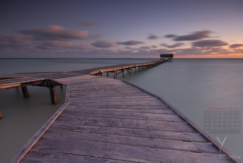 Wooden Pier at Sunset — Purple, Serene