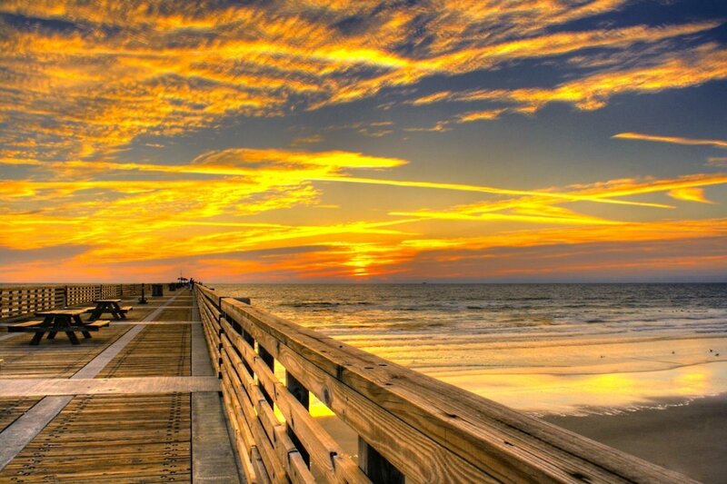 Wooden Pier at Sunset — Yellow