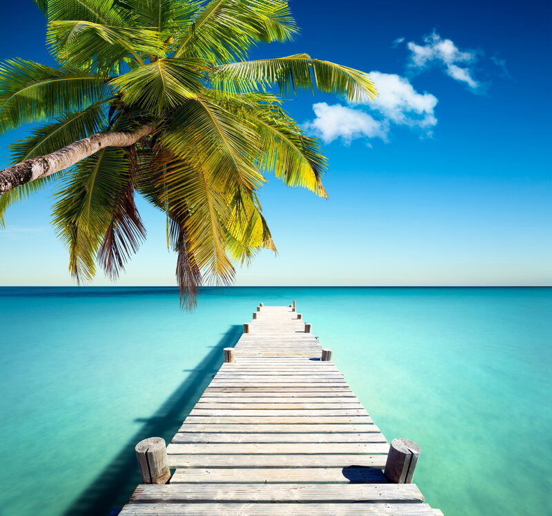 Wooden Pier at Tropical Beach — Blue, Serene, Afternoon