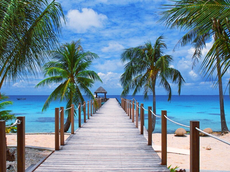 Wooden Pier at Tropical Beach — Blue