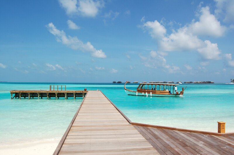 Wooden pier at tropical resort