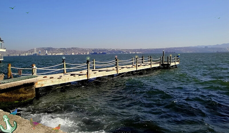 Wooden Pier Extending into Sea — Blue