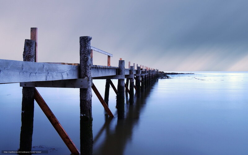 Wooden Pier Extending into Water — Blue, Serene