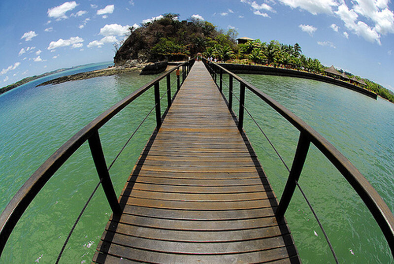 Wooden Pier Extending to Island — Green