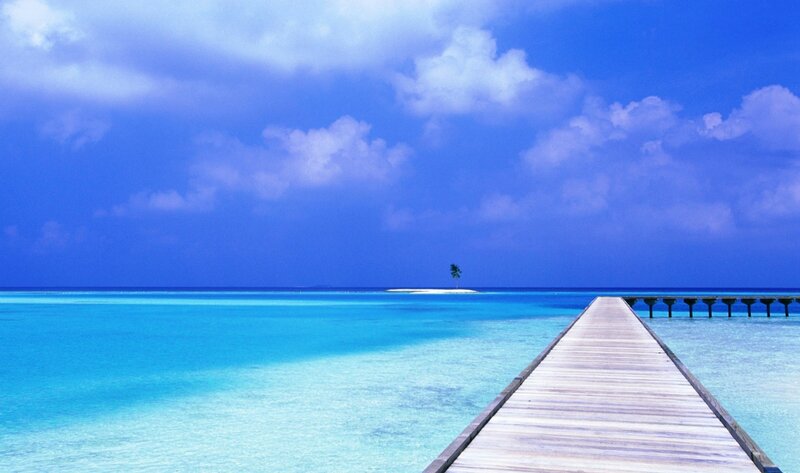 Wooden Pier Extending to Island