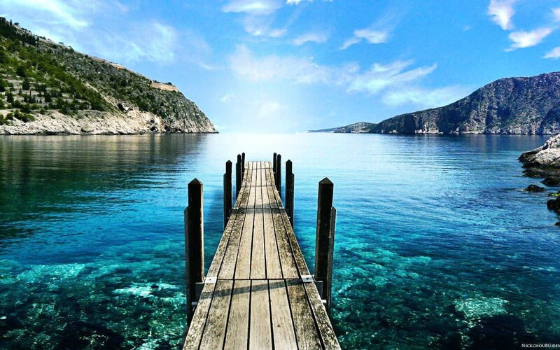Wooden Pier in Bay — Blue, Serene