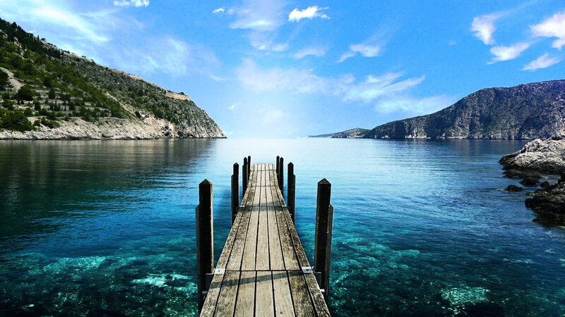 Wooden Pier in Bay — Blue