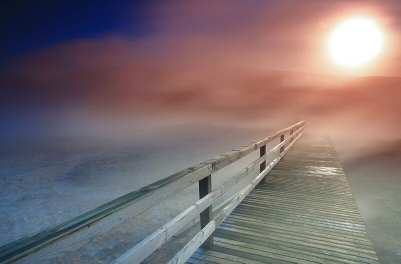 Wooden Pier in Fog — Blue