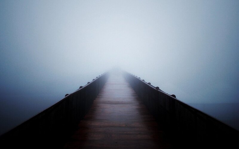 Wooden Pier in Fog — Gray, Misty
