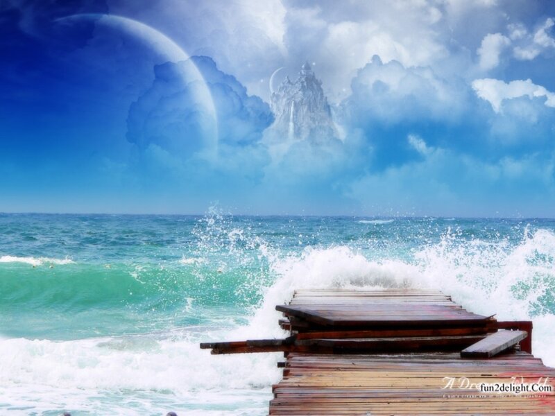 Wooden Pier in Ocean — Blue, Fantasy